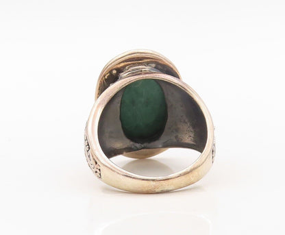 925 Sterling Silver Vintage Ring Oval Cut Gemstone Swirly Carved  Sz 9.5 RG30226