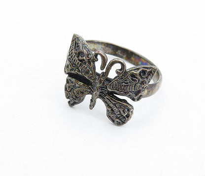 925 Sterling Silver  Vintage Oxidized Butterfly Motif Band Ring Sz 10.5 RG7321