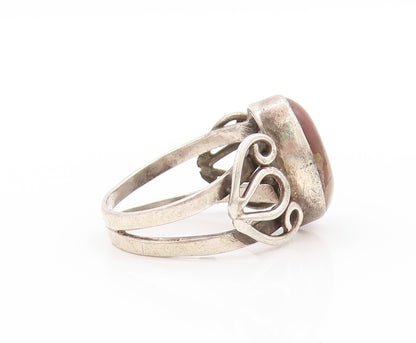 925 Sterling Silver Vintage Ring Oval Gemstone Swirly Cutout Band Sz 8.5 RG32950