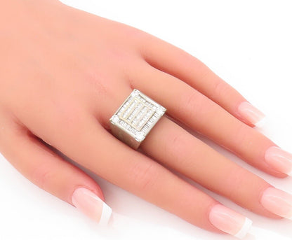 925 Sterling Silver Vintage Ring Solid Carved Brutalist Inlay CZ  Sz 9  RG28328