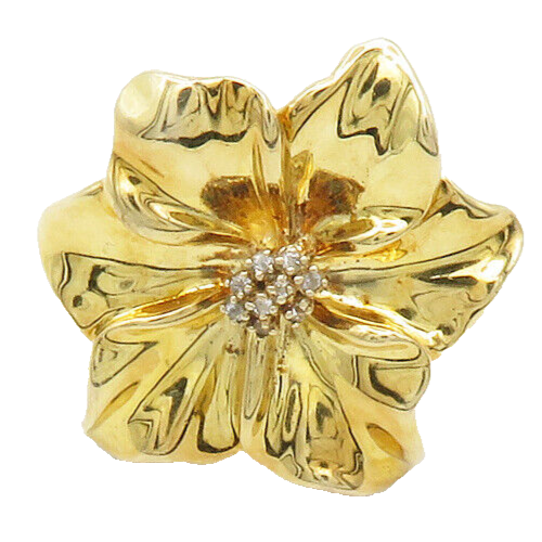 925 Sterling Silver  Topaz Gold Plated Flower Motif Cocktail Ring Sz 7 RG13214