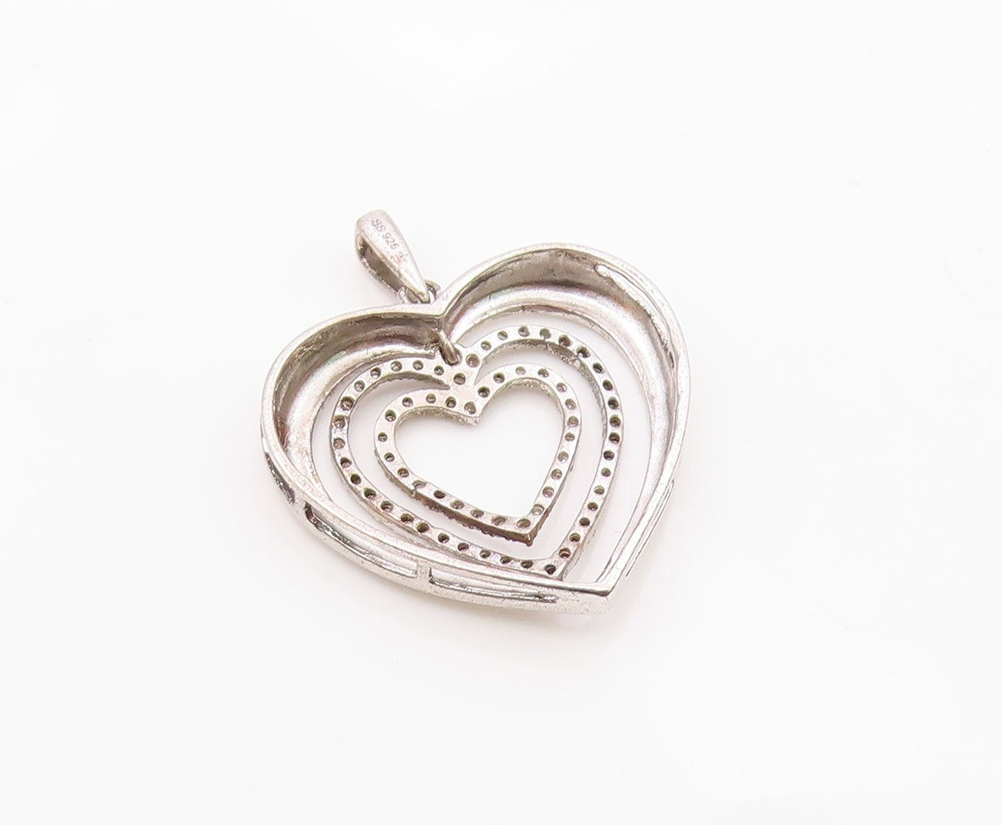 925 Sterling Silver  Vintage Genuine Diamonds Open Love Heart Pendant  PT17621