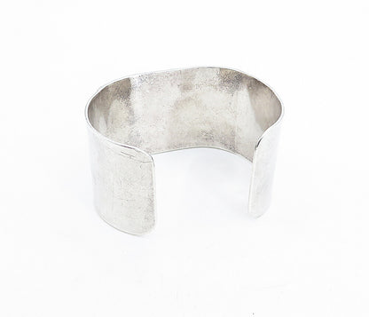 925 Sterling Silver  Vintage Agate Shiny Etched Wide Cuff Bracelet  BT1554