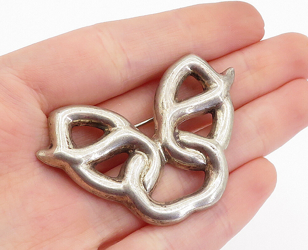 MEXICO 925 Sterling Silver  Vintage Open Tied Ribbon Design Brooch Pin  BP1091