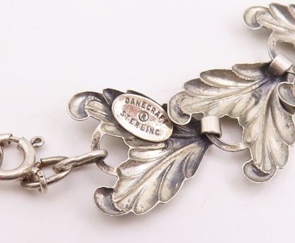 925 Sterling Silver Vintage Necklace DANECRAFT Etched Leaf Motif Collar  NE4761