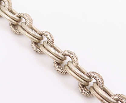 925 Sterling Silver Vintage Necklace Double Circle Toggle Clasp Chain  NE4736