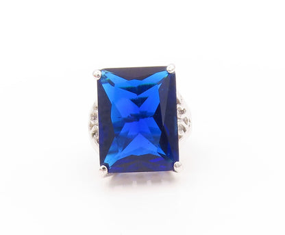 925 Sterling Silver Vintage Ring Large Rectangle Cut Blue CZ   Sz 6.5  RG32925