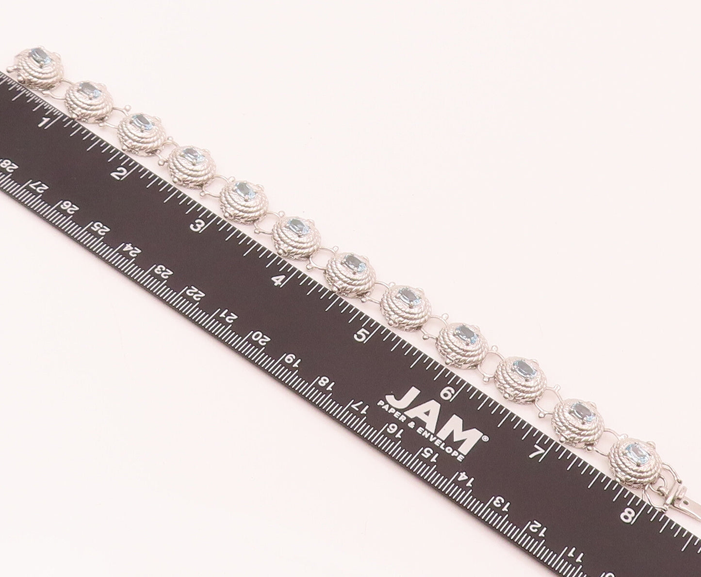 925 Silver  Vintage Blue Topaz Halo Twist Rope Dome Tennis Bracelet  BT9941