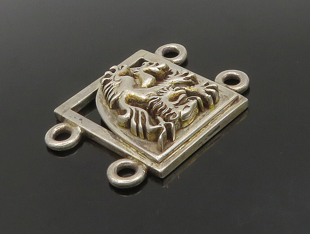925 Sterling Silver  Vintage Carved Roaring Tiger Square Pendant  PT20363