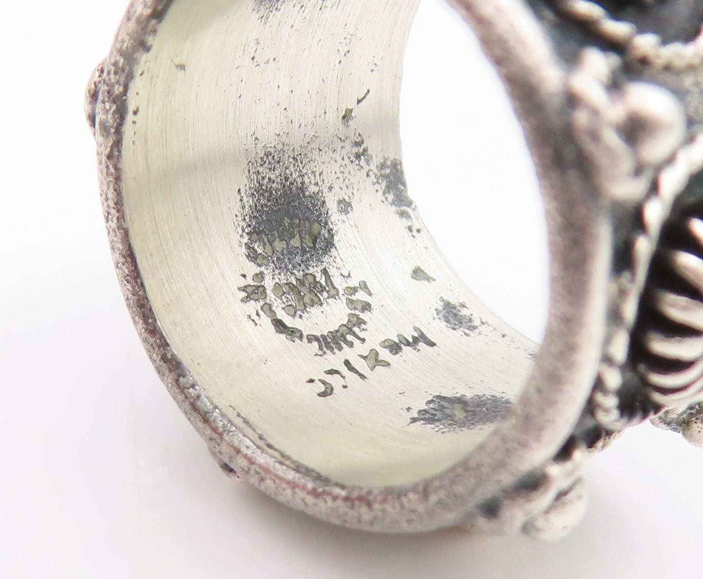 925 Sterling Silver Vintage Ring Beaded Floral Motif Wide Band  Sz 5  RG33769