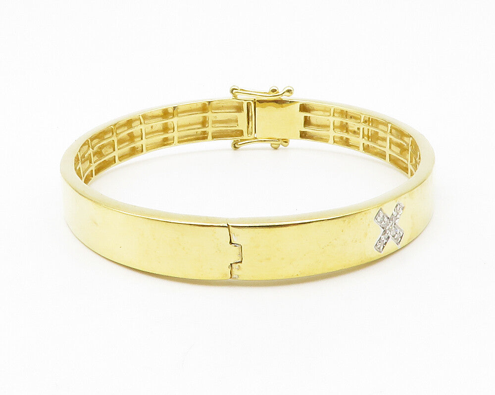 925 Sterling Silver Genuine Diamonds Gold Plated Bangle Bracelet  BT5250