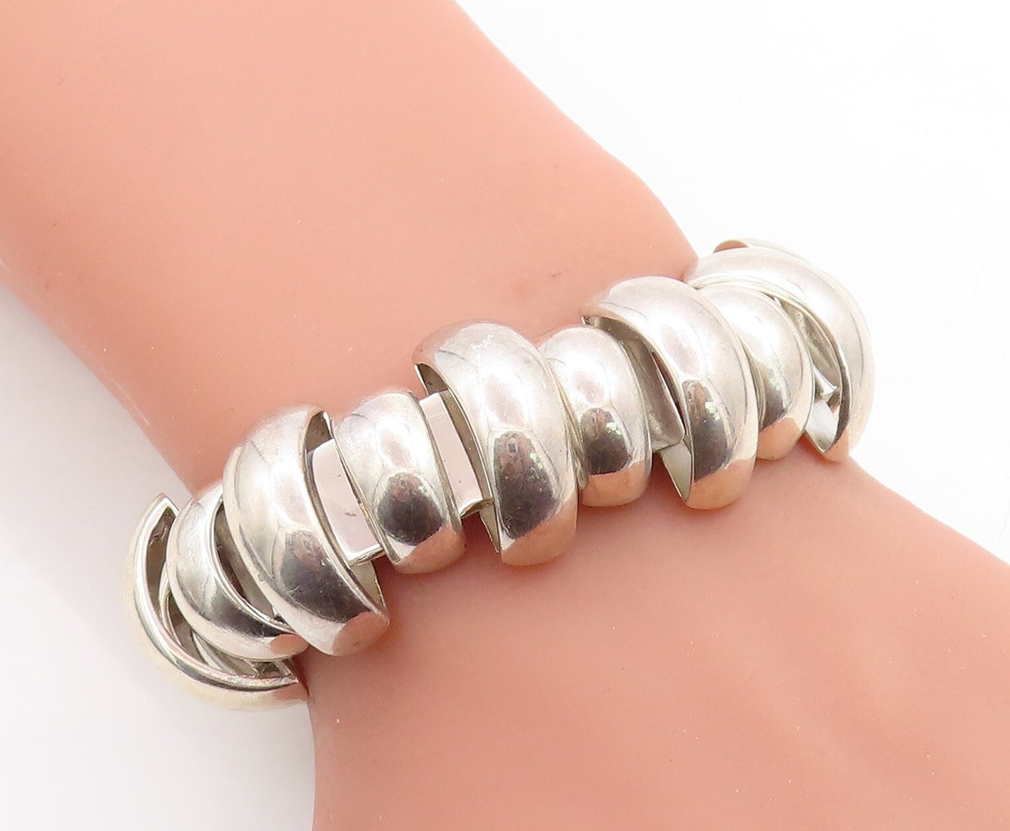 925 Sterling Silver  Vintage Shiny Polished Dome Link Chain Bracelet  BT1850