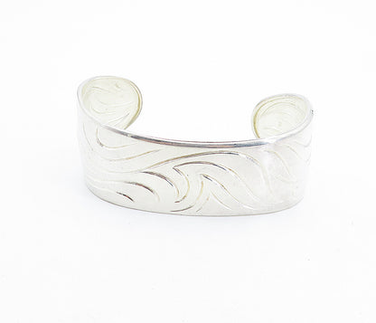 DESIGNER 925 Sterling Silver  Shiny Swirl Etched Pattern Cuff Bracelet  BT3055