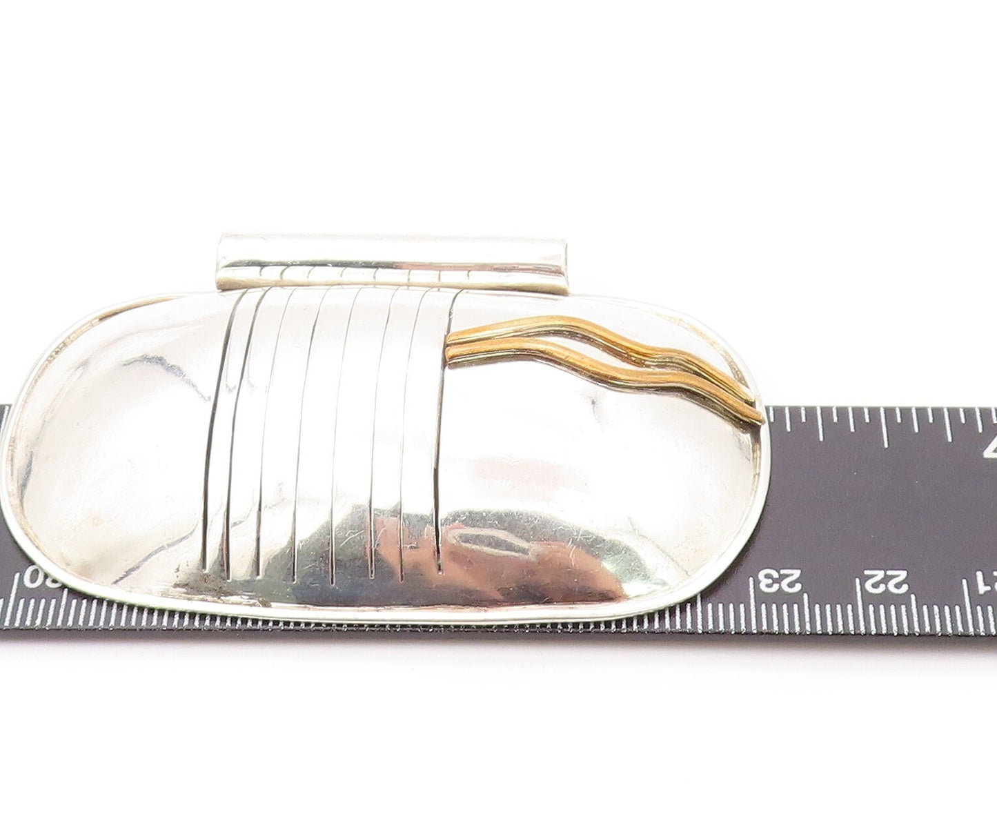 925 Sterling Silver Vintage Pendant MOSKOWITZ Rectangle Domed Grooved  PT23938