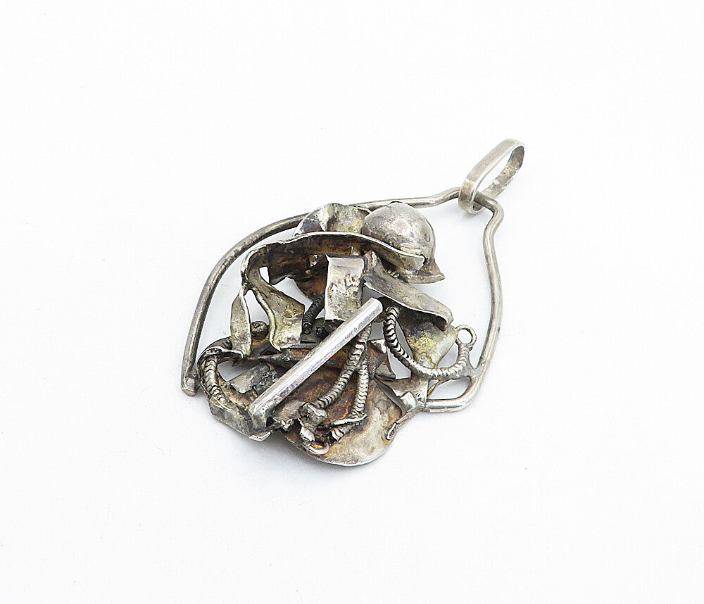 925 Sterling Silver  Vintage Large Oxidized Modernist Sculpted Pendant  PT3951