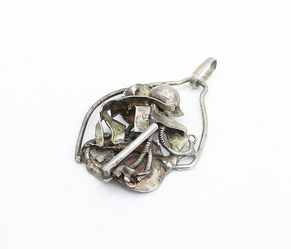 925 Sterling Silver  Vintage Large Oxidized Modernist Sculpted Pendant  PT3951