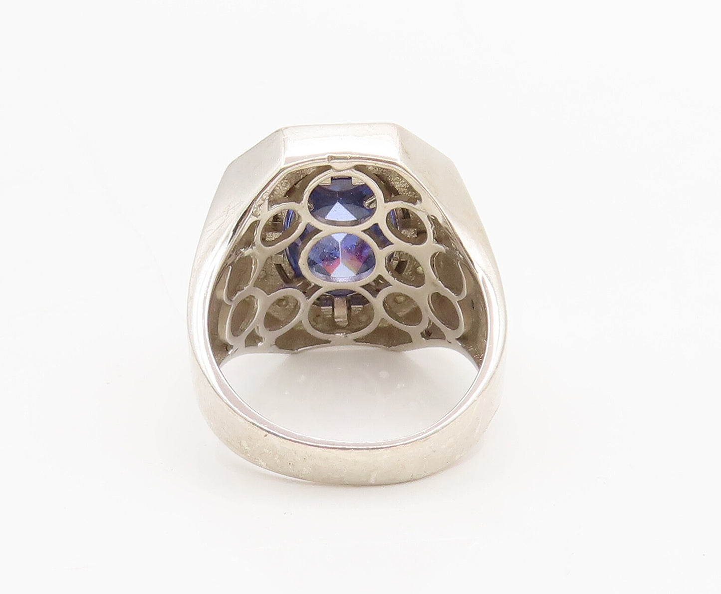 925 Sterling Silver  Vintage Bulged Border Sapphire Halo CZ Ring Sz 9  RG26989