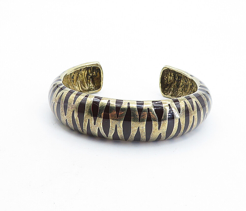 925 Sterling Silver Vintage Enamel Coated Zebra Striped Cuff Bracelet BT2066