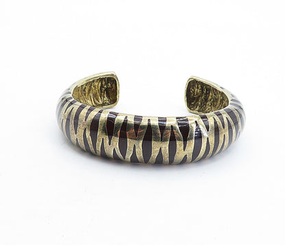 925 Sterling Silver Vintage Enamel Coated Zebra Striped Cuff Bracelet BT2066
