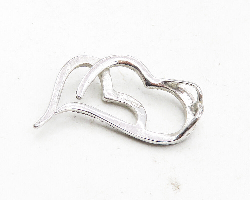 925 Sterling Silver  Genuine Black Diamond 2 Tone Love Hearts Pendant  PT7216