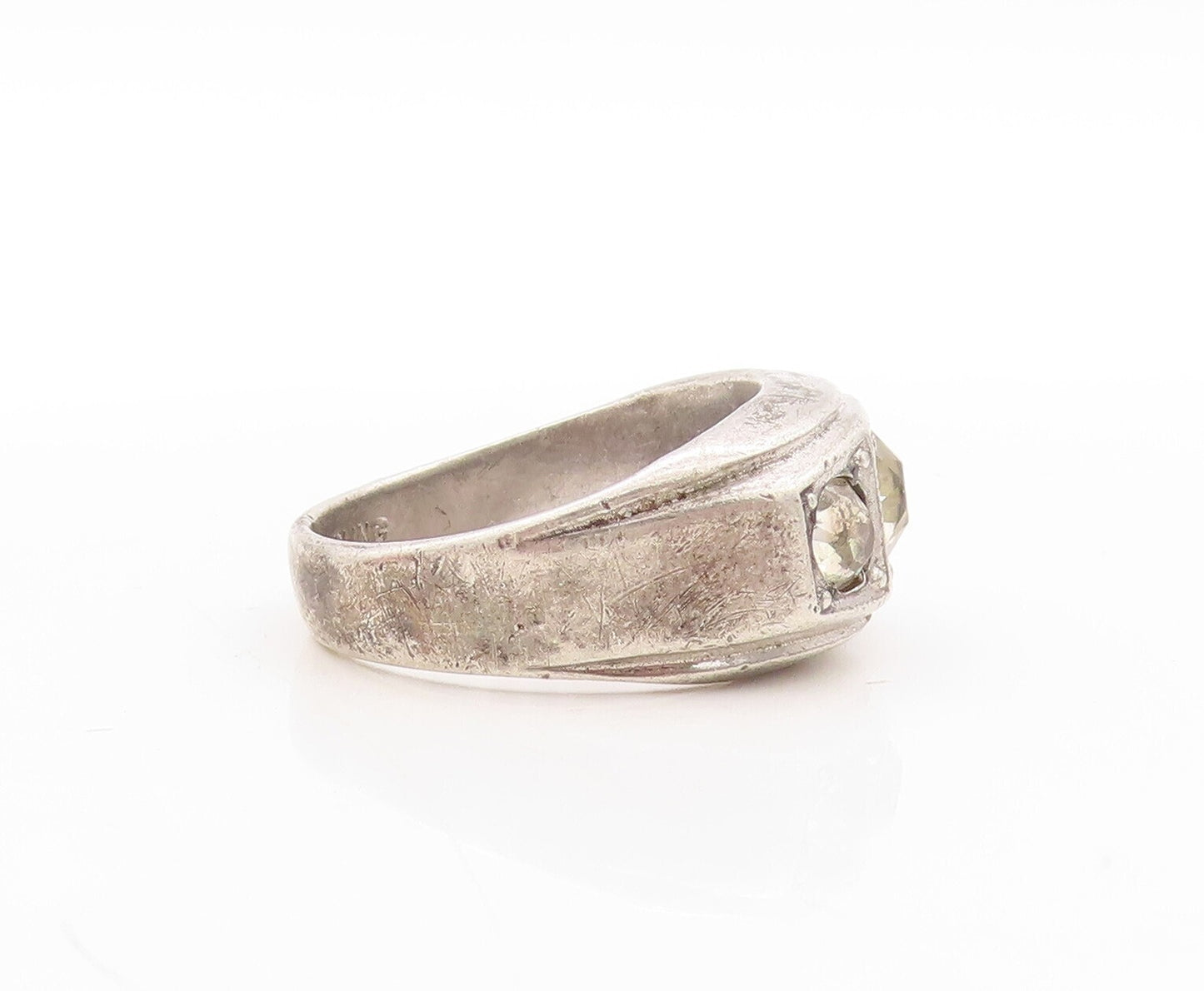 925 Sterling Silver Vintage Ring Antique Design Topaz Inlay  Sz 10.5  RG31438