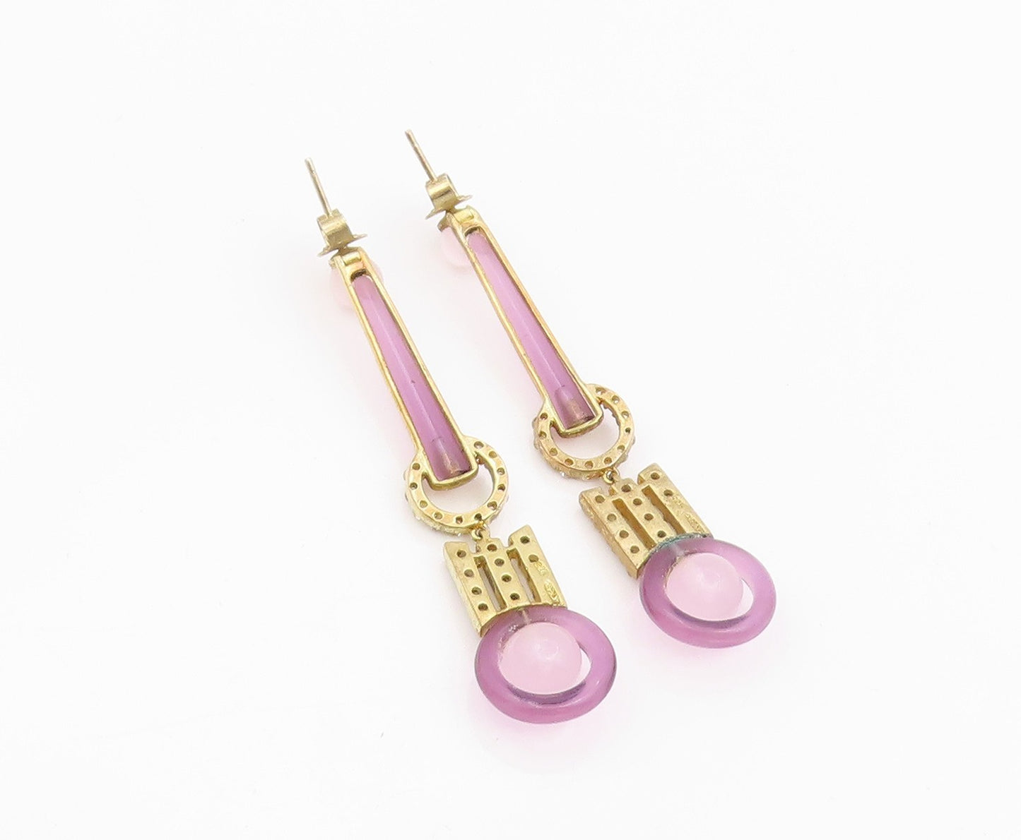 925 Sterling Silver Vintage Earrings Gold Plated Rose Quartz & Amethyst  EG14250