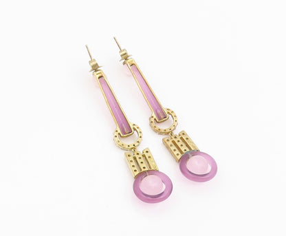 925 Sterling Silver Vintage Earrings Gold Plated Rose Quartz & Amethyst  EG14250