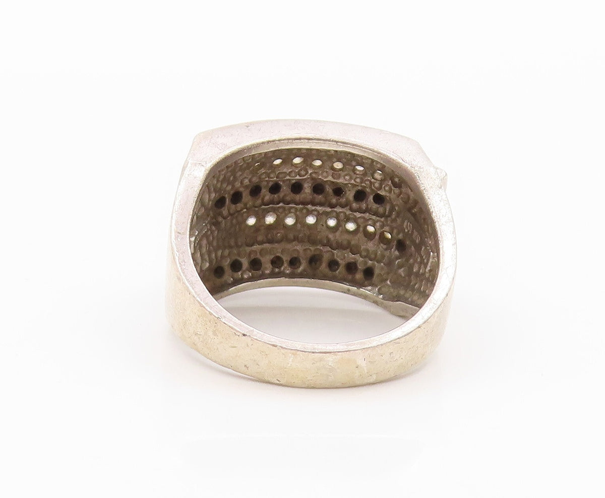 925 Sterling Silver Vintage Ring Cutout Spinel Topaz Inlay Bands Sz 8 RG31841
