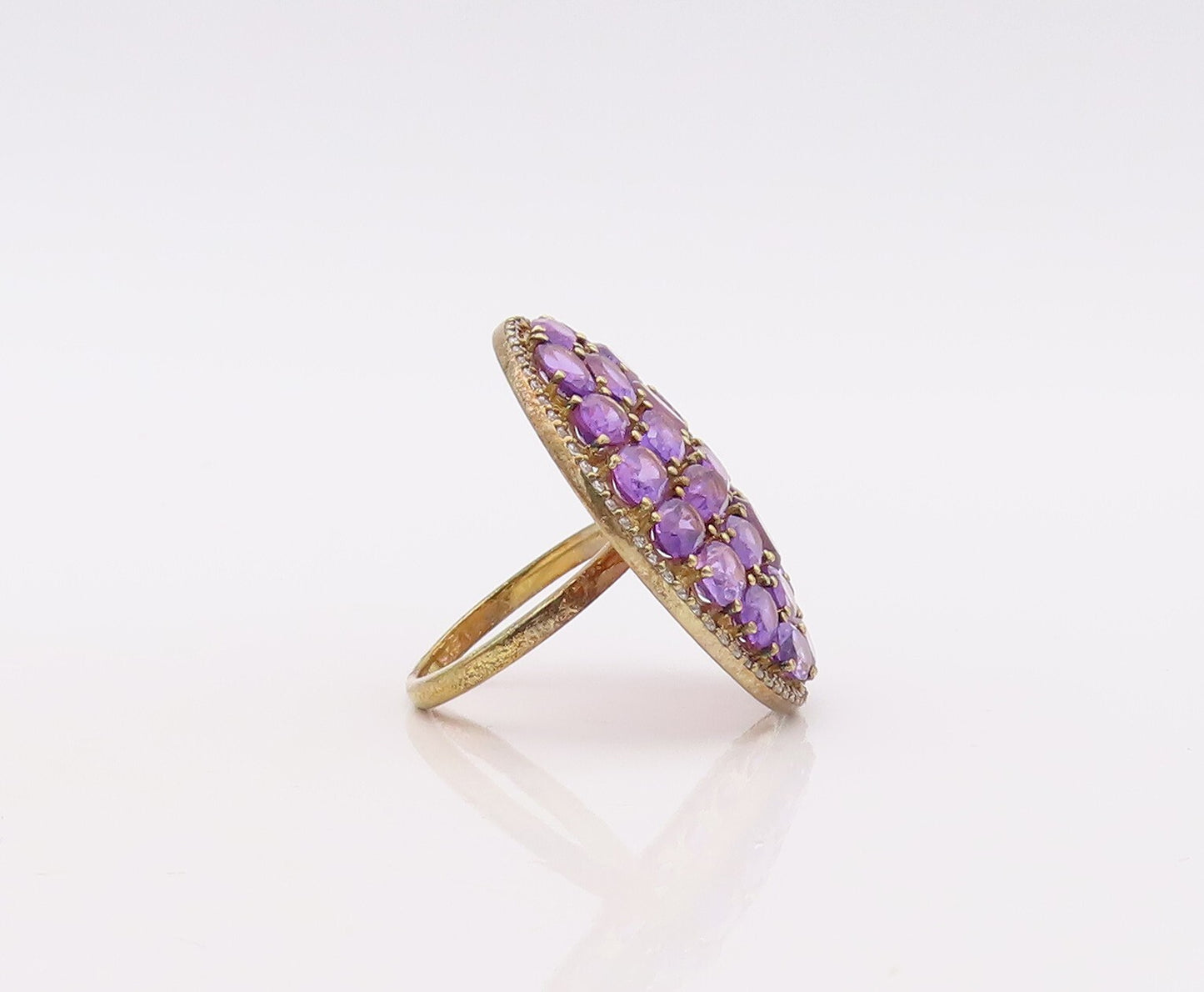 925 Sterling Silver Vintage Ring Gold Plated Oval Amethyst & CZ  Sz 7  RG29924