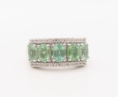 925 Sterling Silver Vintage Ring Rectangle Green White Topaz Band Sz 7.5 RG30286