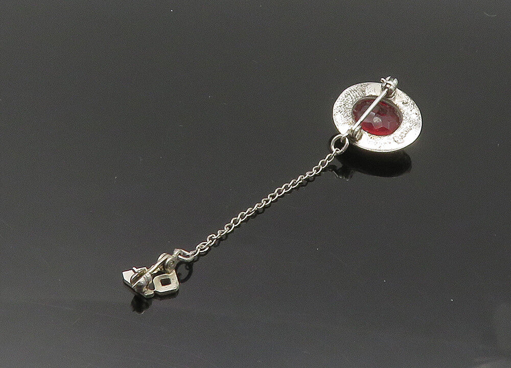 925 Silver Vintage Red Stone Gloversville H.S. Class 1964 Brooch Pin BP8618
