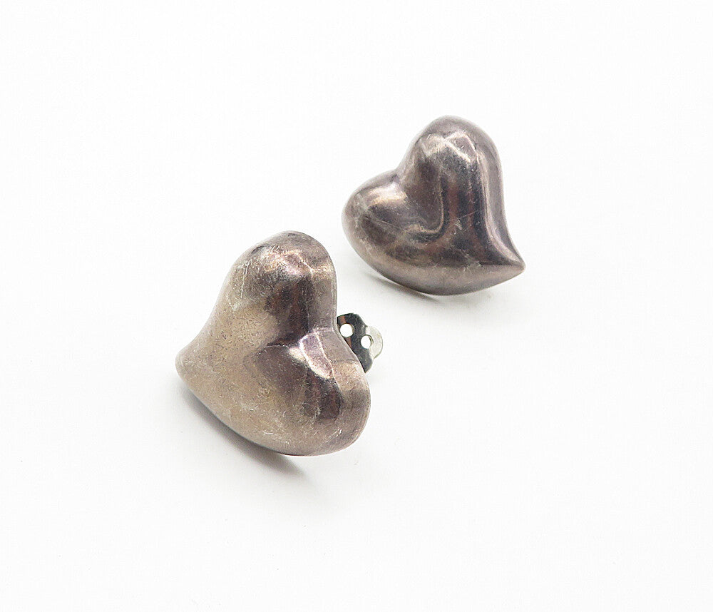 MEXICO 925 Sterling Silver  Vintage Love Heart Non Pierce Earrings  EG3951