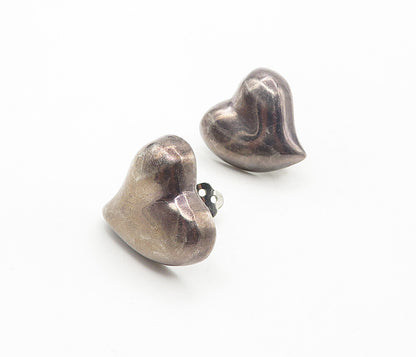 MEXICO 925 Sterling Silver  Vintage Love Heart Non Pierce Earrings  EG3951