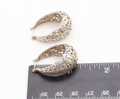 925 Sterling Silver Vintage Earrings Swirly Hearts Design Cutout Hoops  EG13299