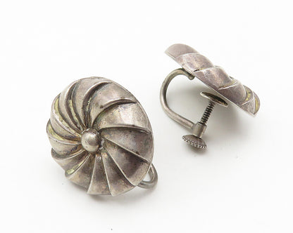 925 Sterling Silver  Vintage Dark Tone Floral Round Non Pierce Earrings EG5801