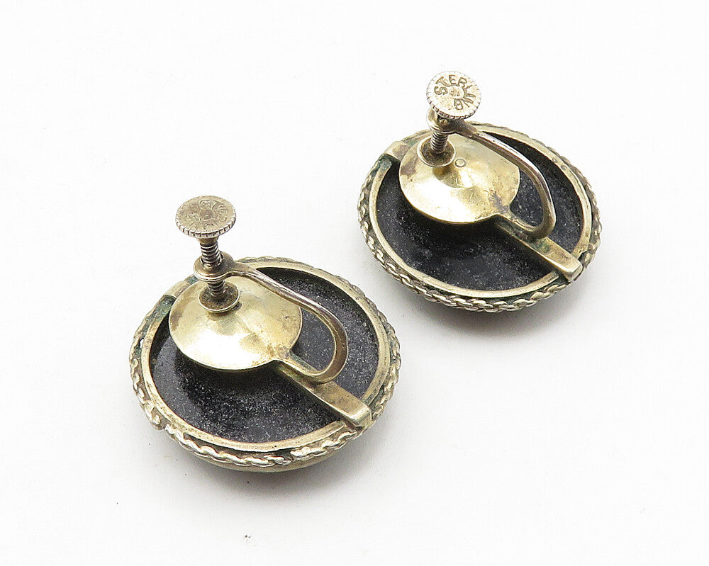 925 Sterling Silver  Vintage Black Onyx Twist Non Pierce Earrings  EG5711