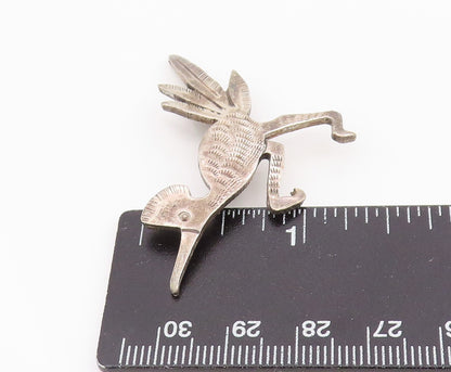 925 Sterling Silver Vintage Brooch Pin NAVAJO ZUNI Etched Roadrunner  BP12344