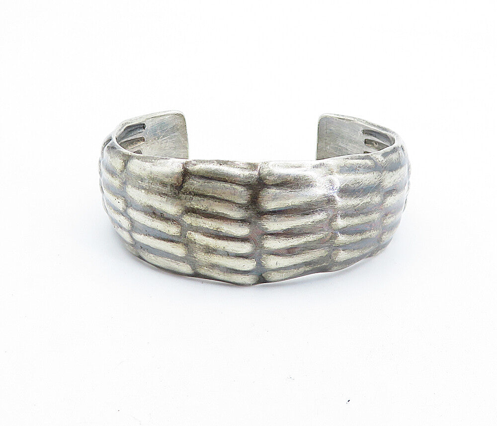 MEXICO 925 Sterling Silver  Vintage Dark Tone Rustic Cuff Bracelet  BT2663