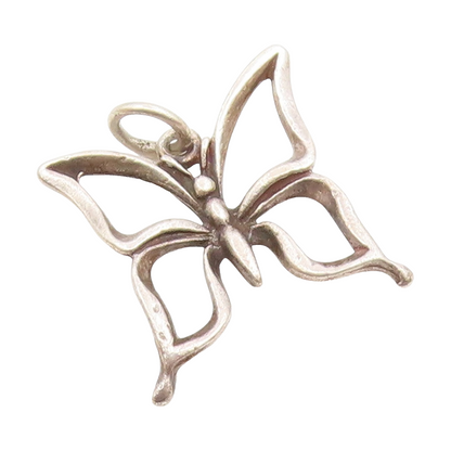 925 Sterling Silver Vintage Shiny Open Butterfly Motif Drop Pendant  PT18021