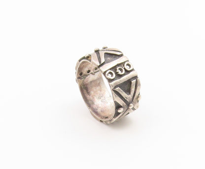 925 Sterling Silver Vintage Ring Brutalist Geometric Pattern Band  Sz 7  RG36840
