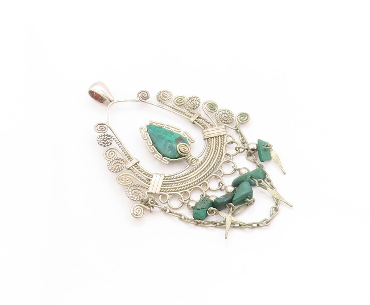 925 Sterling Silver Vintage Pendant Ethnic Crescent Style Wired Eilat  PT24209