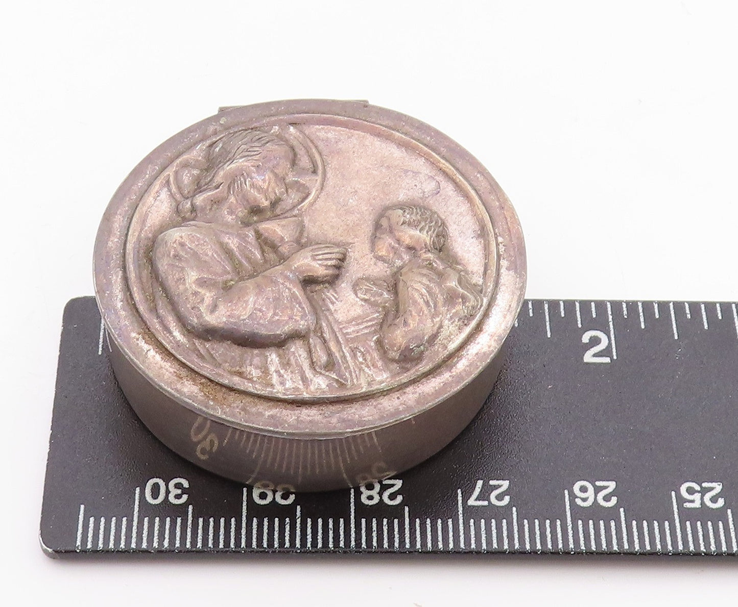 925 Sterling Silver Vintage Pill Box EUROPE Jesus & Mary Religious OPENS  TR3956