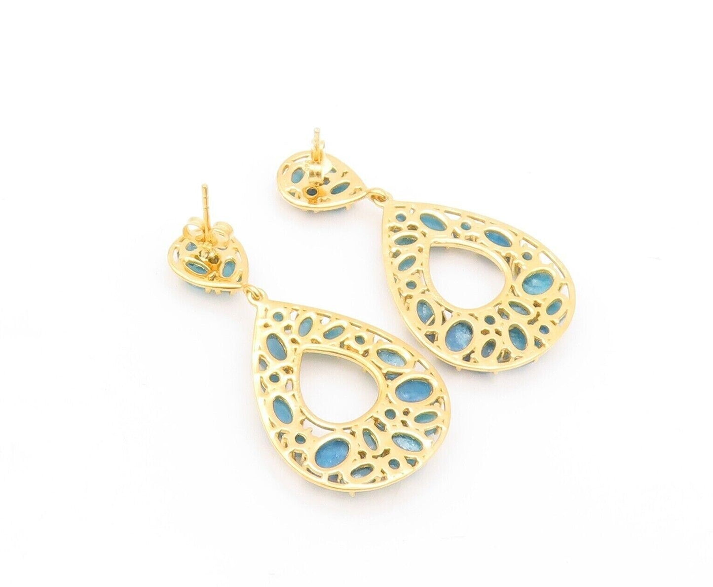 925 Sterling Silver Vintage Earrings Gold Plated Dangling Aquamarine EG13165