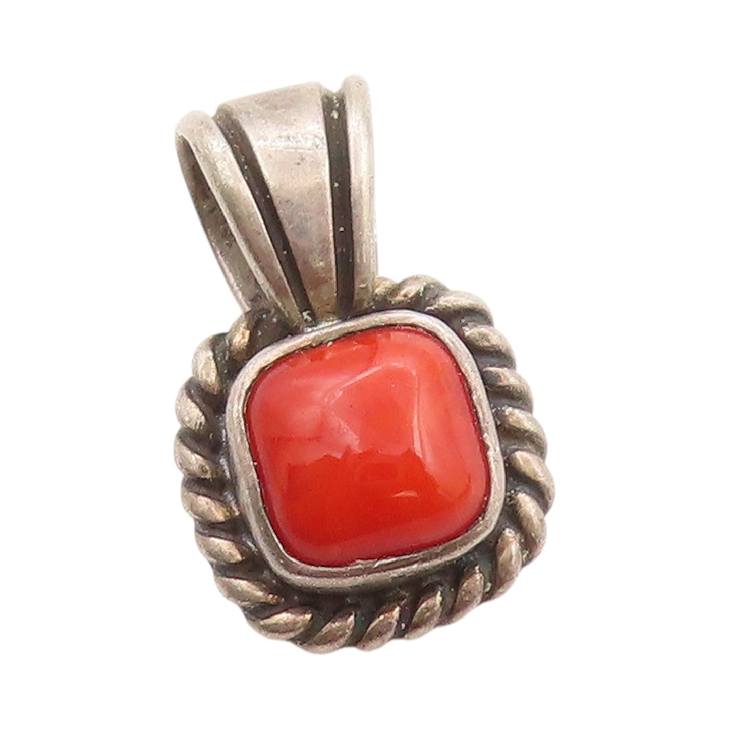 925 Sterling Silver Vintage Pendant Square Carnelian Halo Roped Design  PT24168
