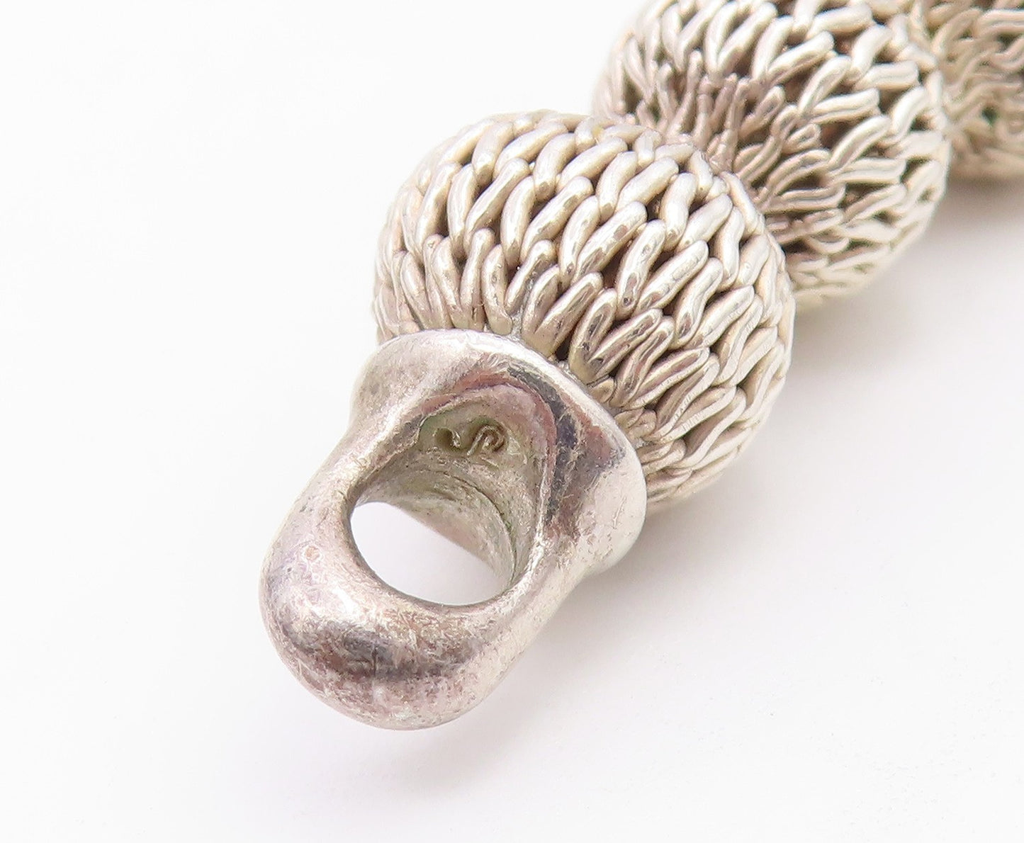 925 Sterling Silver  Vintage Round Wire Mesh Sphere Ball Necklace  NE3938