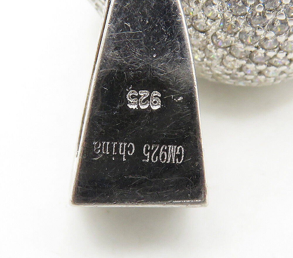 925 Sterling Silver  Modernist Cubic Zirconia Encrusted Robot Pendant  PT12198
