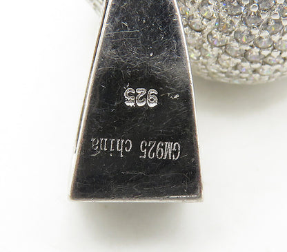 925 Sterling Silver  Modernist Cubic Zirconia Encrusted Robot Pendant  PT12198