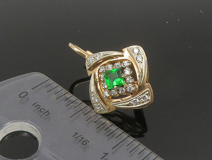 10K GOLD  Vintage Diamond Shaped Green & White Sapphire Royal Earrings  GE145