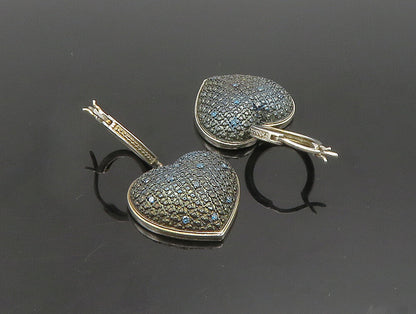 925 Silver  Vintage Blue Genuine Diamonds Textured Heart Earrings  EG11658