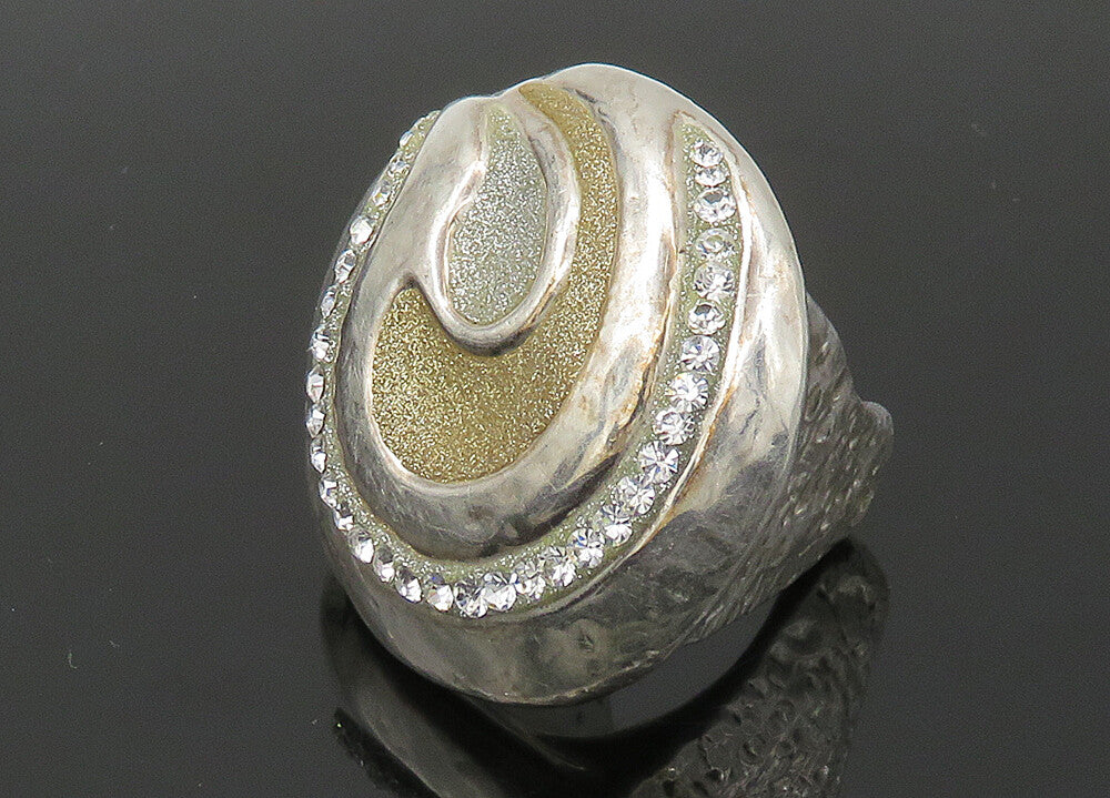 DESIGNER 925 Silver  Vintage Rhinestones Swirl Cocktail Ring Sz 7  RG22696